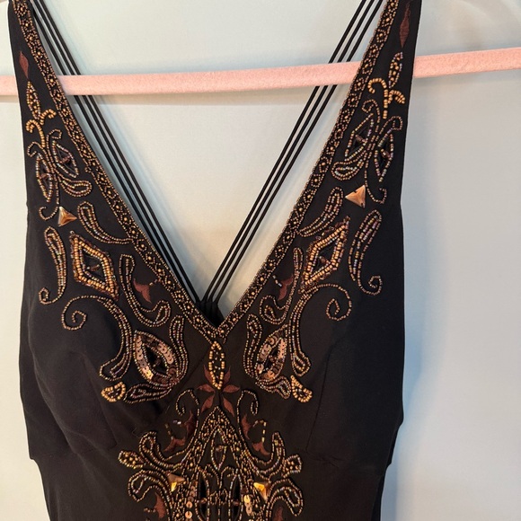 EUC Cache Silk Beaded Maxi Dress | Size 4 | Black Bronze Boho - Picture 8 of 14